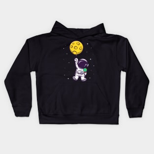 Cute Astronaut Floating With Moon Balloon And Earth Ice  Cream Cartoon Kids Hoodie